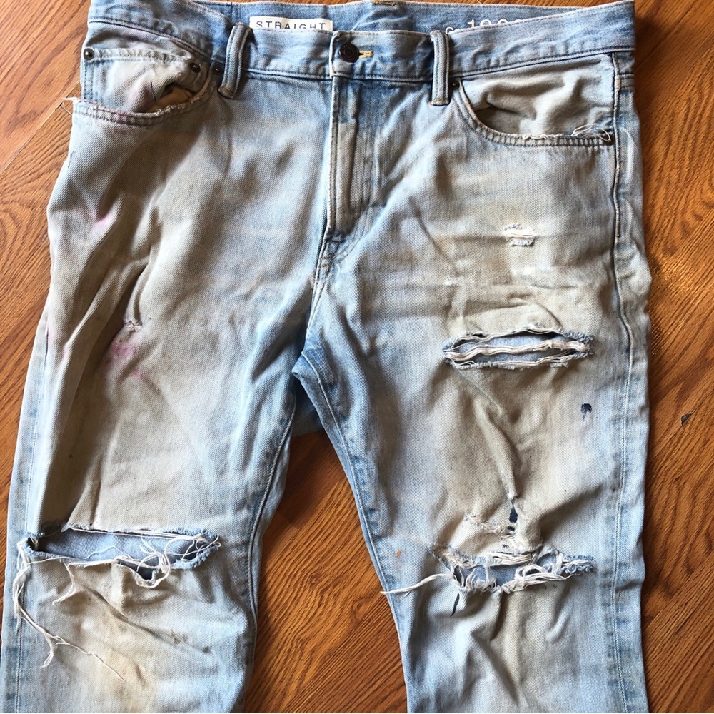 GAP Light Blue Distressed Straight Leg Jeans - Picture 4 of 7